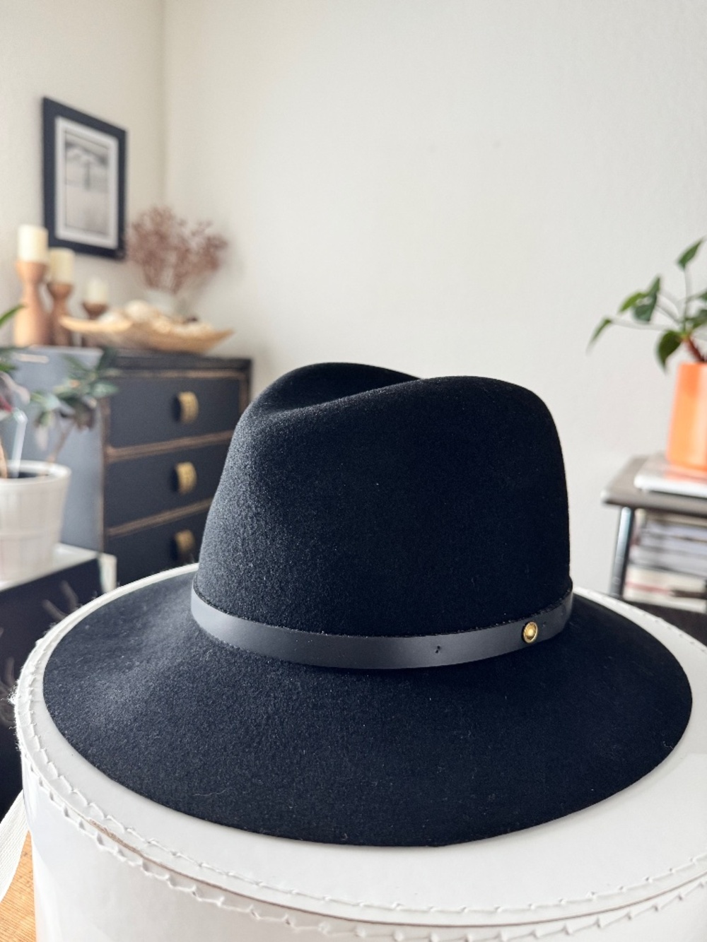 Rag & Bone Black Wool Fedora with Leather Band